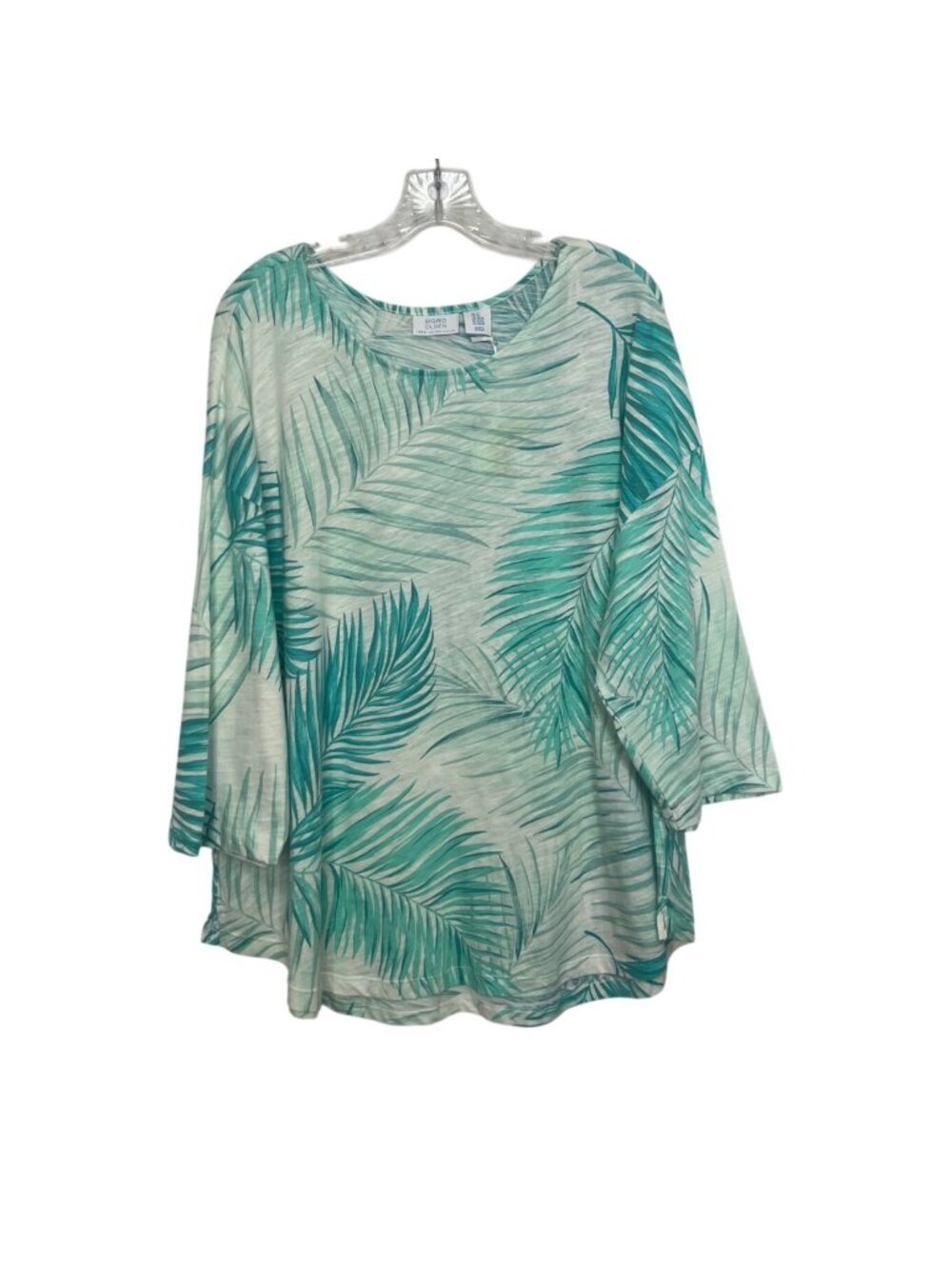 Sigrid‎ Olsen Palm Print Long Sleeve Top Shirt 3X Green New Cotton 3/4 Sleeves